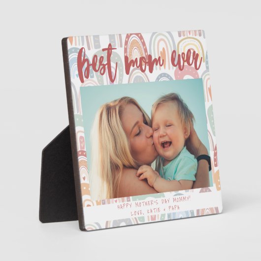 Chic Rainbow Boho Fotokalligrafie Beste mama ooit Fotoplaat (Voorkant)
