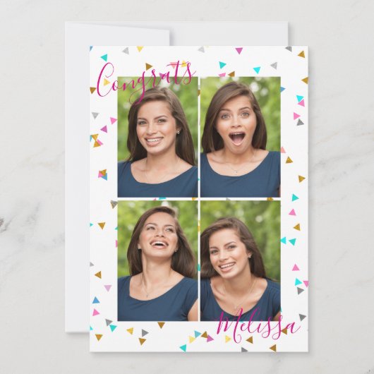 Chic Rainbow Confetti Afstuderen Foto-uitnodiginge Kaart (Voorkant)