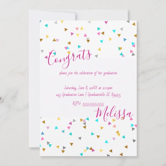 Chic Rainbow Confetti Afstuderen Foto-uitnodiginge Kaart (Achterkant)