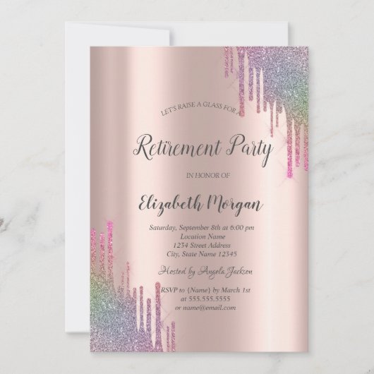 Chic Rainbow Glitter Drift Roos Gold Retirement Kaart (Voorkant)