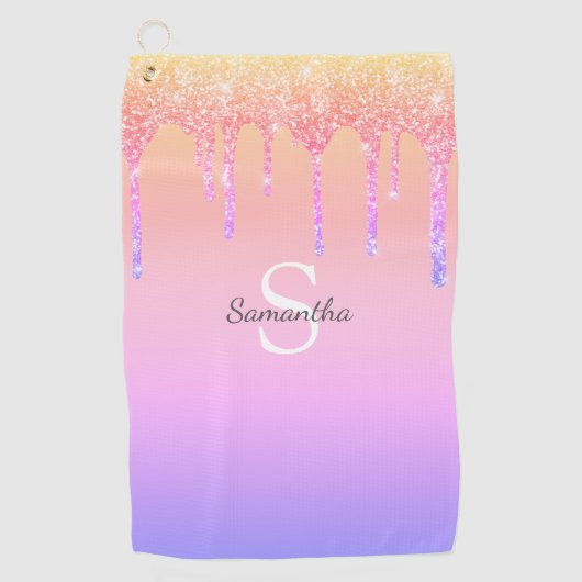Chic Rainbow Glitter Drift Sparkle Monogram Naam Golfhanddoek (Voorkant)
