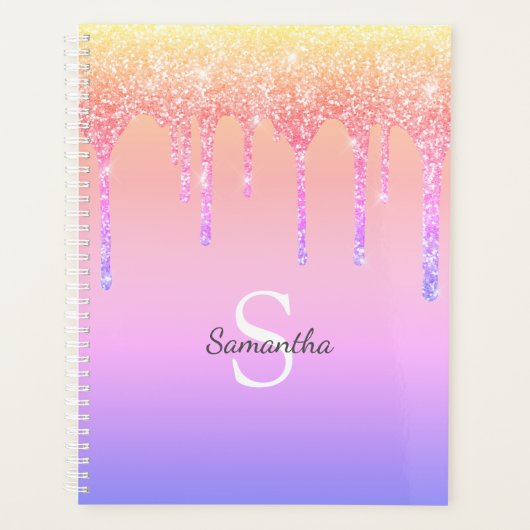Chic Rainbow Glitter Drift Sparkle Monogram Naam Planner (Voorkant)