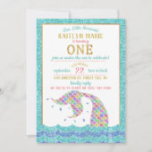 Chic Rainbow Glitter Mermaid 1st Birthday Kaart (Voorkant)