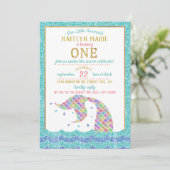 Chic Rainbow Glitter Mermaid 1st Birthday Kaart (Staand voorkant)