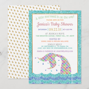 Chic Rainbow Glitter Mermaid Baby shower Kaart