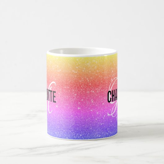 Chic rainbow glitter monogram naam koffie mok (Center)