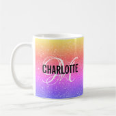 Chic rainbow glitter monogram naam koffie mok (Links)