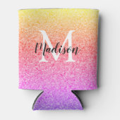 Chic Rainbow Glitter Script Monogram op maat Blikjeskoeler (Voorkant)