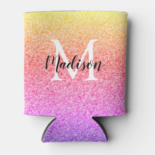 Chic Rainbow Glitter Script Monogram op maat Blikjeskoeler (Voorkant)