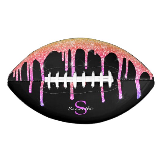 Chic Rainbow Glitter Sparkle Drift Black Monogram American Football (Voorkant)