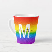 Chic Rainbow Glitter Stripe Monogram Naam Latte Mok (Linkerhoek)