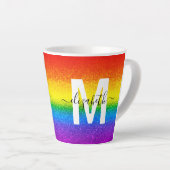 Chic Rainbow Glitter Stripe Monogram Naam Latte Mok (Rechterhoek)