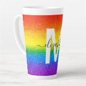 Chic Rainbow Glitter Stripe Monogram Naam Latte Mok (Linkerhoek)