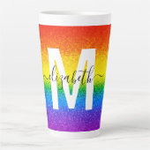 Chic Rainbow Glitter Stripe Monogram Naam Latte Mok (Voorkant)
