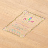Chic Rainbow Glitter Unicorn Baby shower Acryl Uitnodigingen (Laagn)