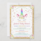 Chic Rainbow Glitter Unicorn Baby shower Kaart (Voorkant)