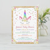 Chic Rainbow Glitter Unicorn Baby shower Kaart (Staand voorkant)