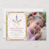 Chic Rainbow Glitter Unicorn Foto van Birthday Kaart (Voorkant)