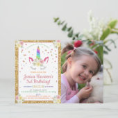 Chic Rainbow Glitter Unicorn Foto van Birthday Kaart (Staand voorkant)