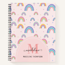 Chic Rainbow Heart Script Monogram Boho Pink Notitieboek