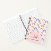 Chic Rainbow Heart Script Monogram Boho Pink Notitieboek (Binnen)