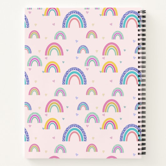 Chic Rainbow Heart Script Monogram Boho Pink Notitieboek (Achterkant)