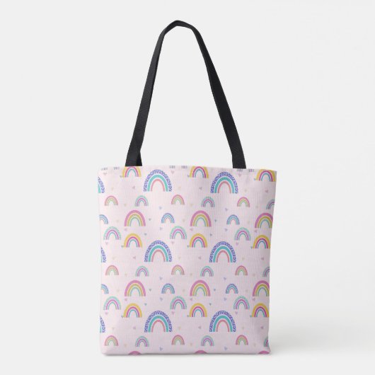 Chic Rainbow Heart Script Monogram Boho Pink Tote Bag (Achterkant)