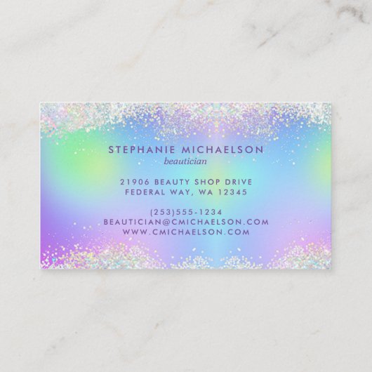 Chic Rainbow Holographic Glitter Hair Makeup Salon Visitekaartje (Achterkant)