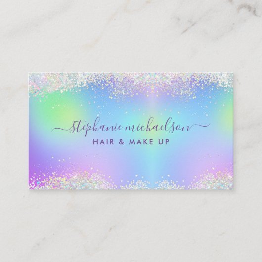 Chic Rainbow Holographic Glitter Hair Makeup Salon Visitekaartje (Voorkant)