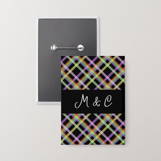 Chic Rainbow Pset op zwart Button (Voorkant / Achterkant)