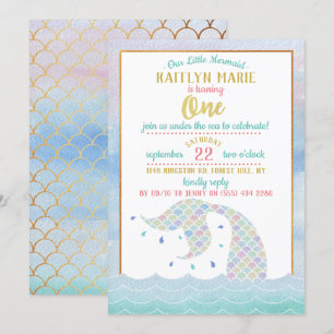 Chic Rainbow Waterverf Mermaid 1st Birthday Kaart