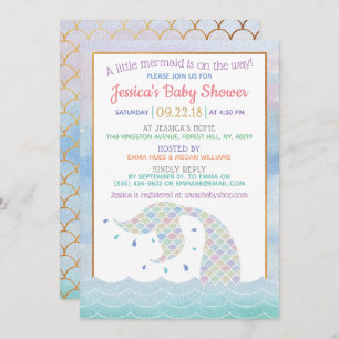 Chic Rainbow Waterverf Mermaid Baby shower Kaart