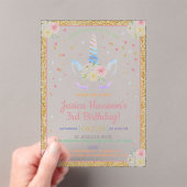Chic Rainbow Waterverf Unicorn any Age Birthday Acryl Uitnodigingen (Insitu (Draagbaar))
