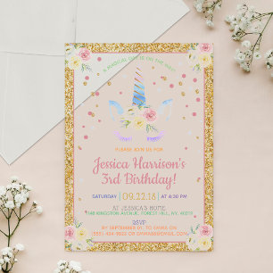 Chic Rainbow Waterverf Unicorn any Age Birthday Acryl Uitnodigingen