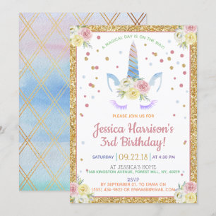 Chic Rainbow Waterverf Unicorn any Age Birthday Kaart