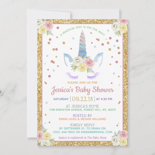 Chic Rainbow Waterverf Unicorn Baby shower Kaart (Voorkant)