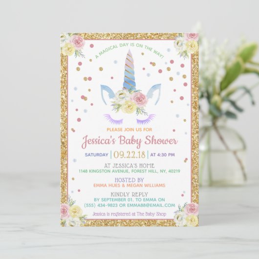 Chic Rainbow Waterverf Unicorn Baby shower Kaart (Staand voorkant)