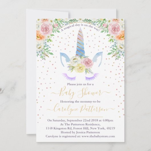 Chic Rainbow Waterverf Unicorn Baby shower Kaart (Voorkant)