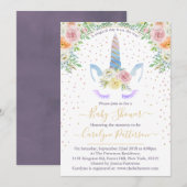 Chic Rainbow Waterverf Unicorn Baby shower Kaart (Voorkant / Achterkant)