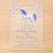 Chic Rainbow Waterverf Unicorn Birthday Party Acryl Uitnodigingen (Voorkant)