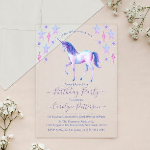Chic Rainbow Waterverf Unicorn Birthday Party Acryl Uitnodigingen