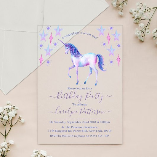 Chic Rainbow Waterverf Unicorn Birthday Party Acryl Uitnodigingen