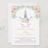 Chic Rainbow Waterverf Unicorn Birthday Party Kaart (Voorkant)