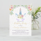 Chic Rainbow Waterverf Unicorn Birthday Party Kaart (Staand voorkant)