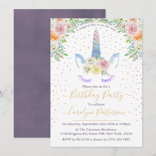 Chic Rainbow Waterverf Unicorn Birthday Party Kaart