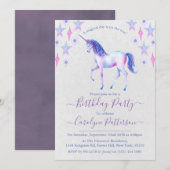 Chic Rainbow Waterverf Unicorn Birthday Party Kaart (Voorkant / Achterkant)