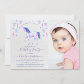 Chic Rainbow Waterverf Unicorn Foto Birthday Kaart (Voorkant)