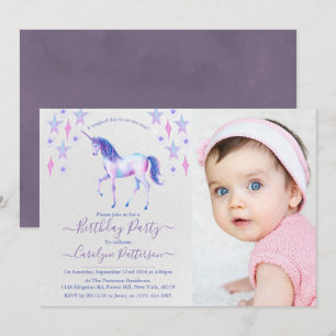 Chic Rainbow Waterverf Unicorn Foto Birthday Kaart