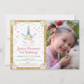 Chic Rainbow Waterverf Unicorn Foto Birthday Kaart (Voorkant)