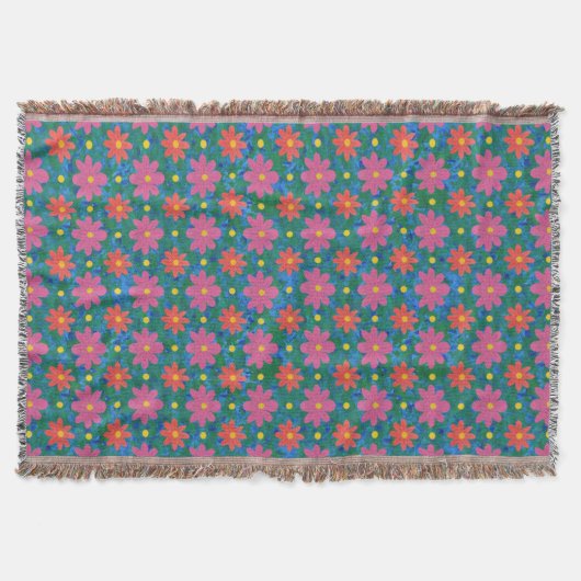 Chic Rangoli Flowers en Polka Dots Throw Blanket Deken (Voorkant)